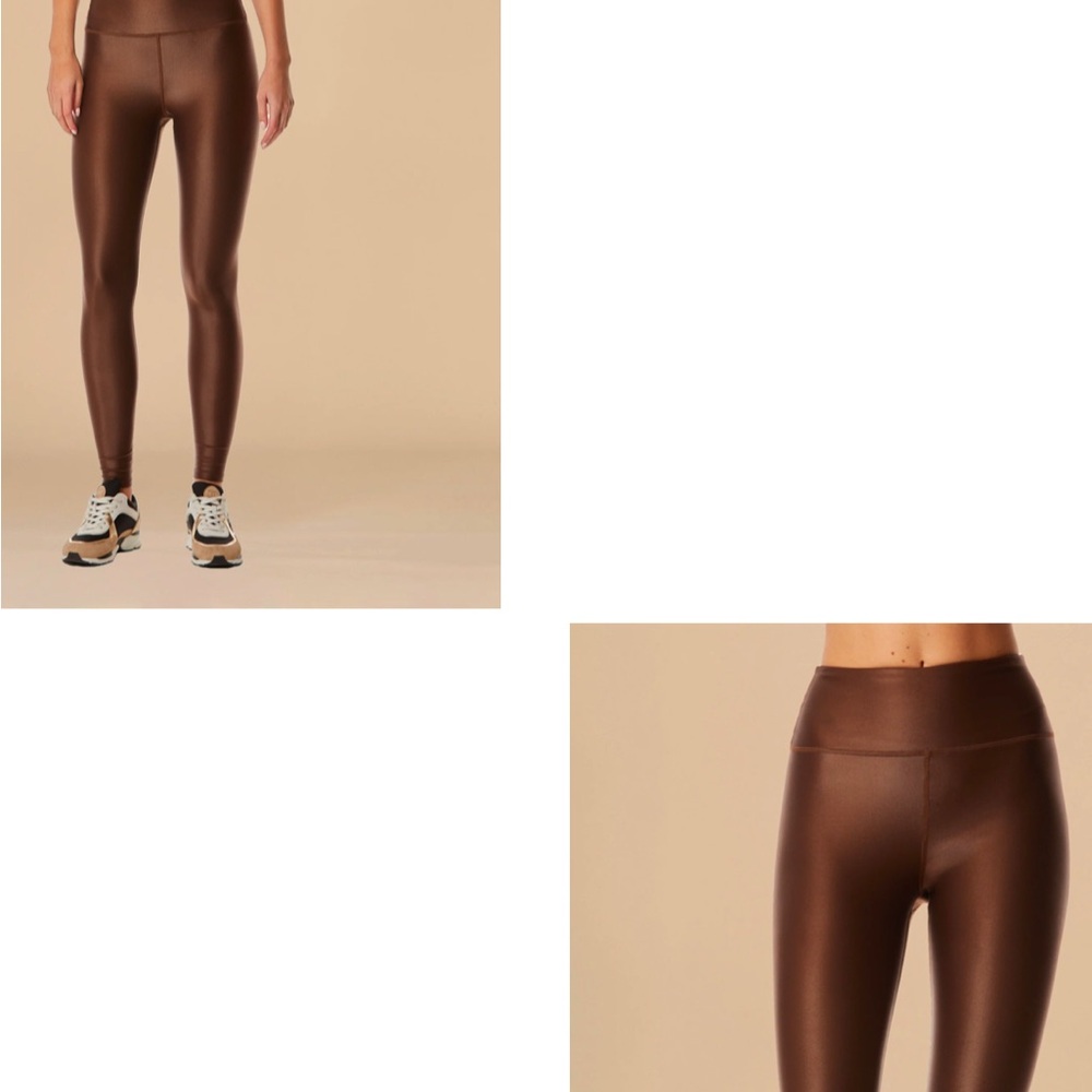 Noli Brown Leggings with Shiny Finish and Wide Waistband